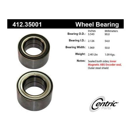 Centric Premium Double Row Wheel Bearing, Parts 412.35001
